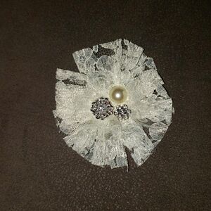 Wee Ones Vintage Toddler or Bridal White Lace Clip Bow w/pearl & diamond accents